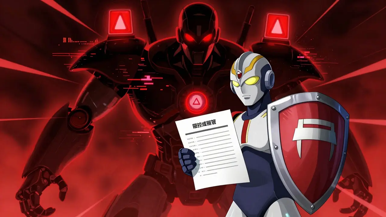 Protective robot shielding a prescription from a glitchy shadow robot