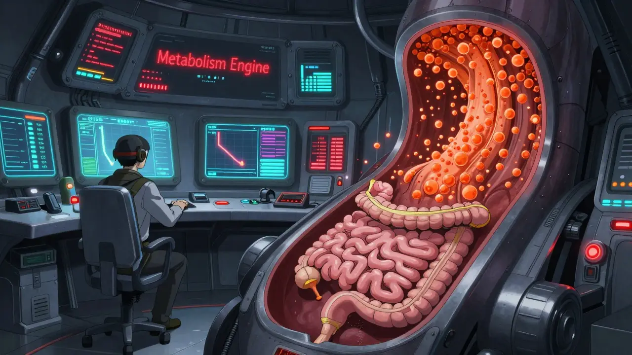 Futuristic control room monitoring critical enzyme drop