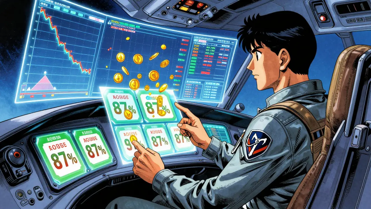 Manga pilot viewing price discount data on holographic screens.