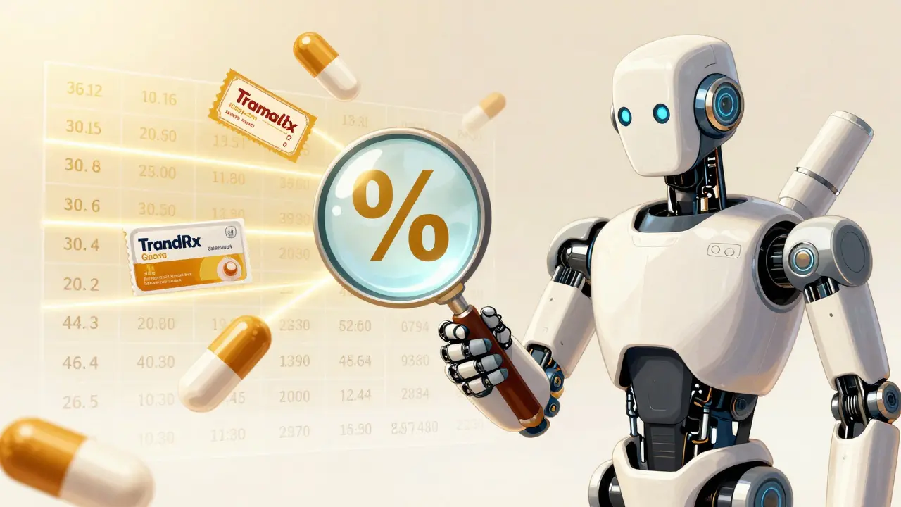 Robot analyzing discount coupons for generic pain medication