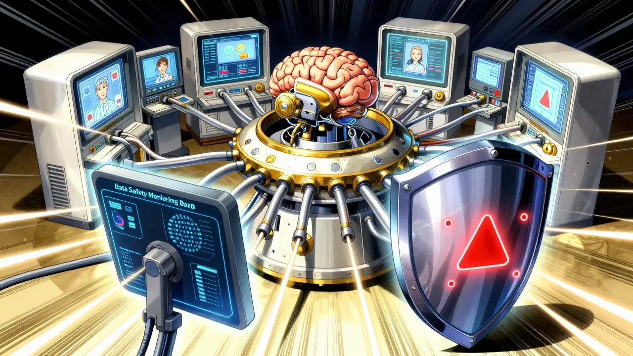 Central monitoring system protecting patient pods from threats in super robot style