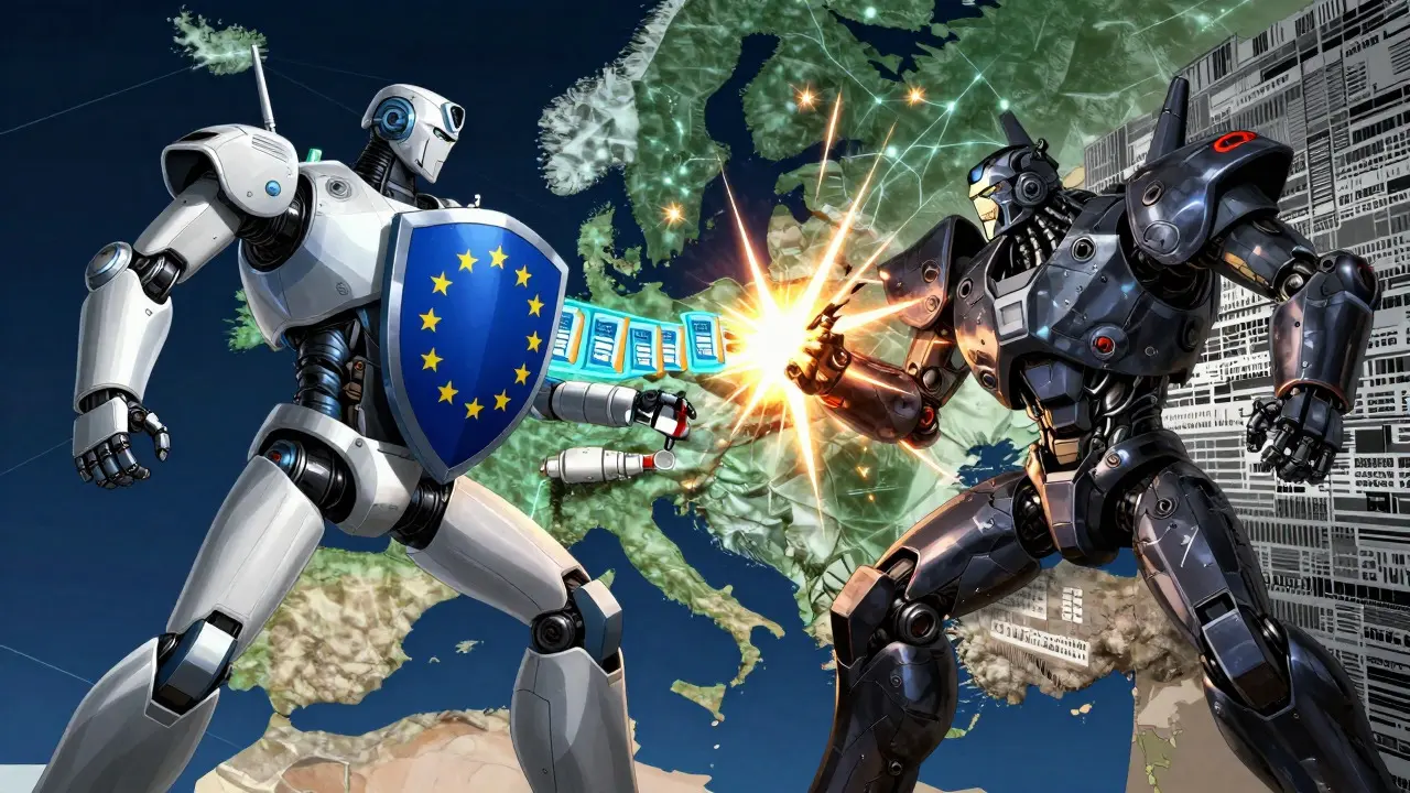 Anime robots clashing over healthcare data flow and barriers