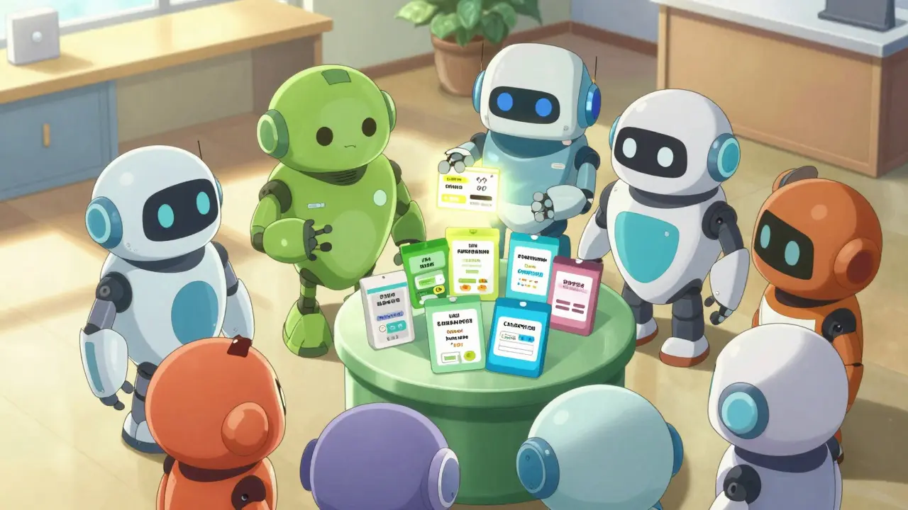 Friendly robots showcasing affordable coupons and subscription plans