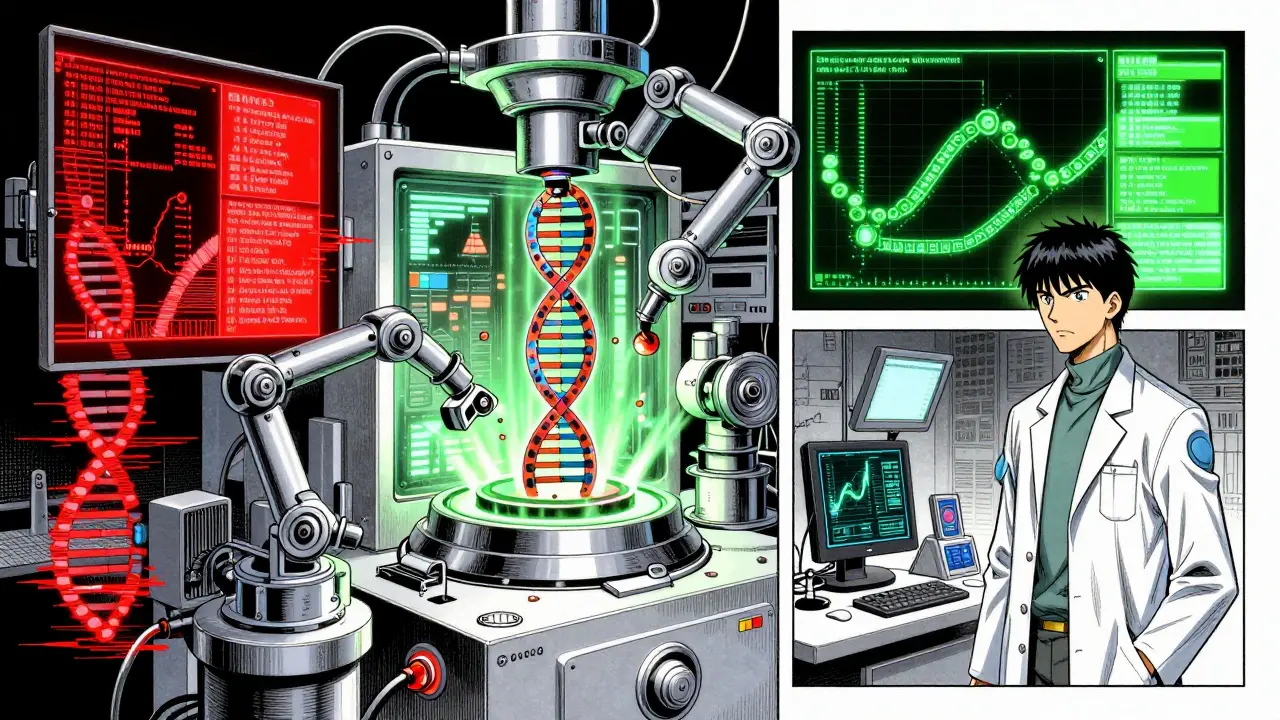 Manga lab scene analyzing conflicting medical study data visually