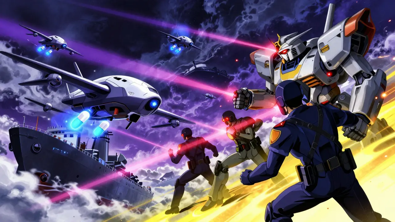 Robotic battle between shipping drones and customs enforcement units