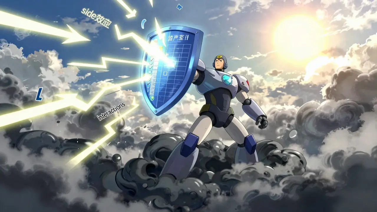 Armored figure holding a data shield against dark clouds of confusion
