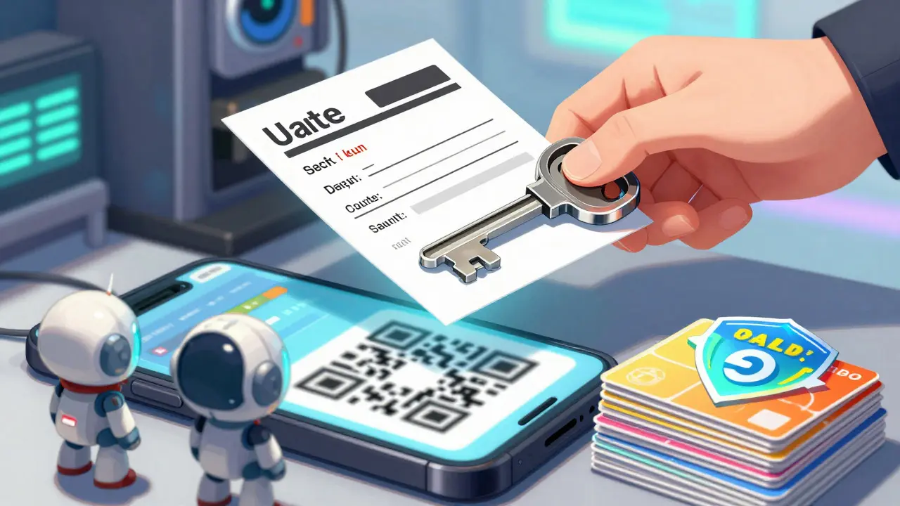 Robot assistants scanning coupons and prescriptions in anime style