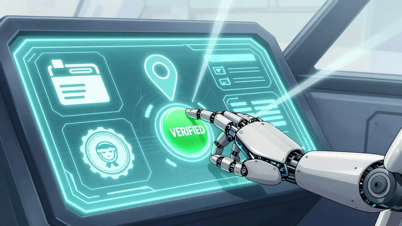 Robot hand pressing verified safety button